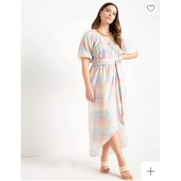 NWT ELOQUII Full Sleeve Wrap Dress - Lily Plaid - Picture 3 of 9